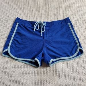 VTG Y2K Anchor Blue Nylon Short Shorts Lace Front Women's Juniors Size 9 Blue